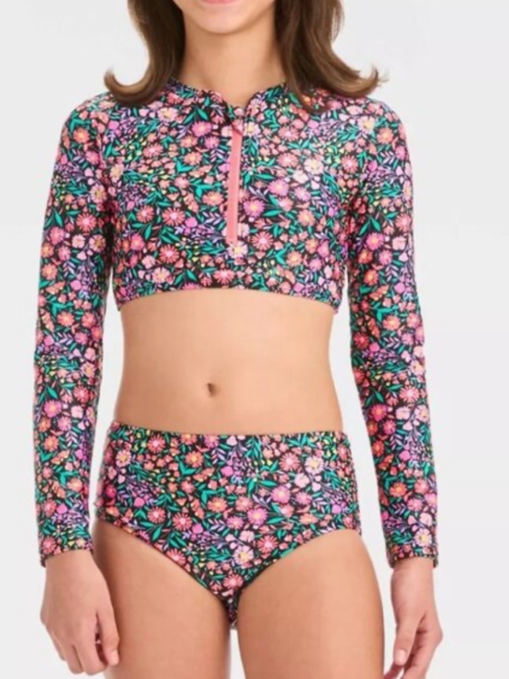 art‎ class Girls Floral Long-Sleeve Rashguard Set - Pink & Green, YM (8), NWOT